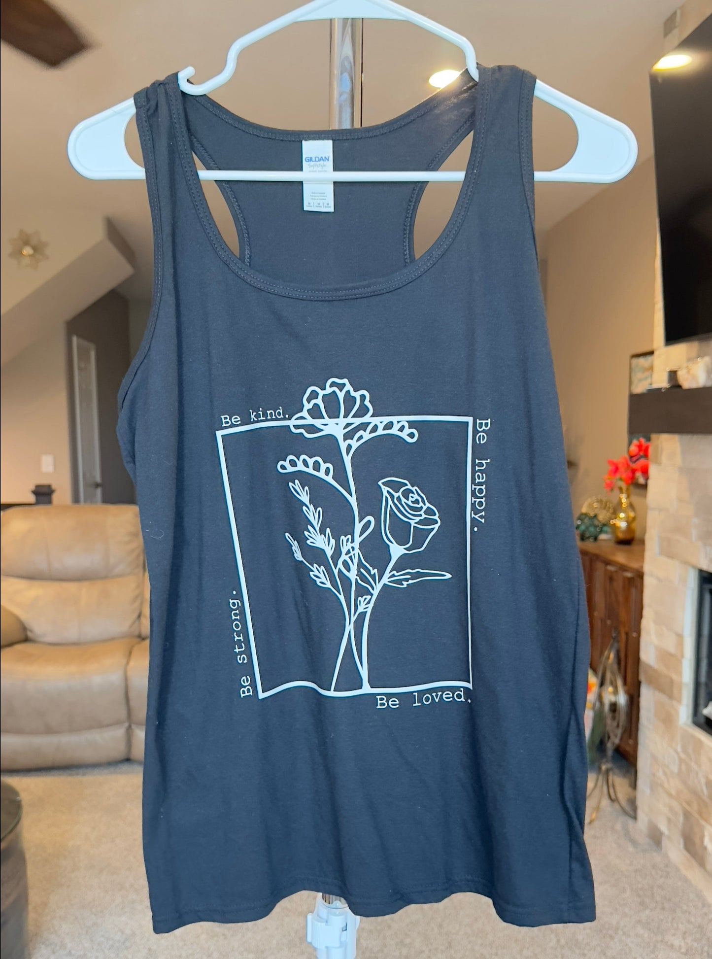 Medium | Be Kind Flowers | Black | Tee & Tank Sale