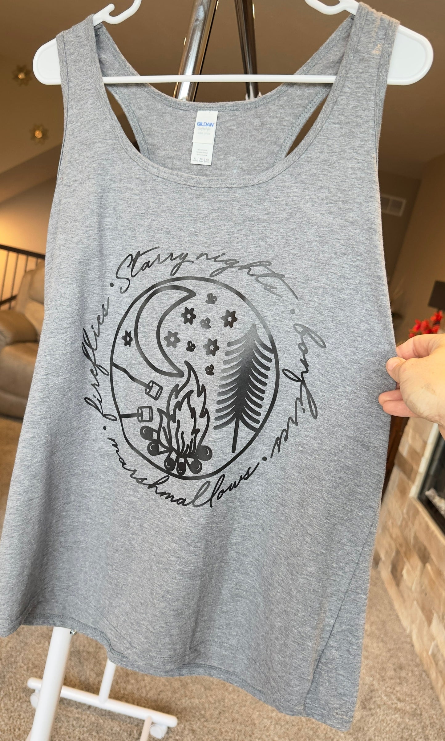 X-Large | Starry Night Campfire | Heather Gray | Tee & Tank Sale