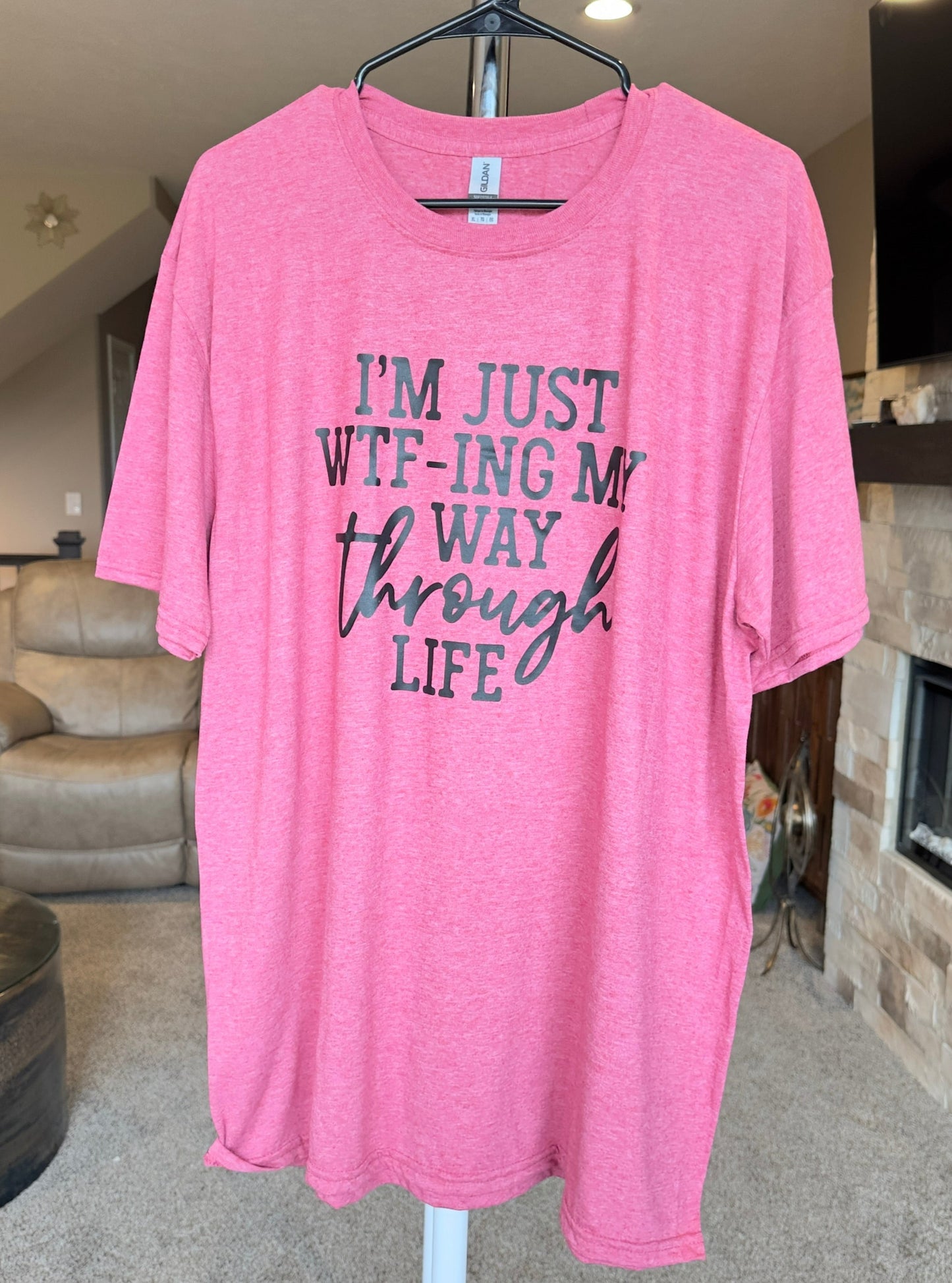 X-Large | I'm Just WTFing My Way Through Life | Heather Red | Tee & Tank Sale