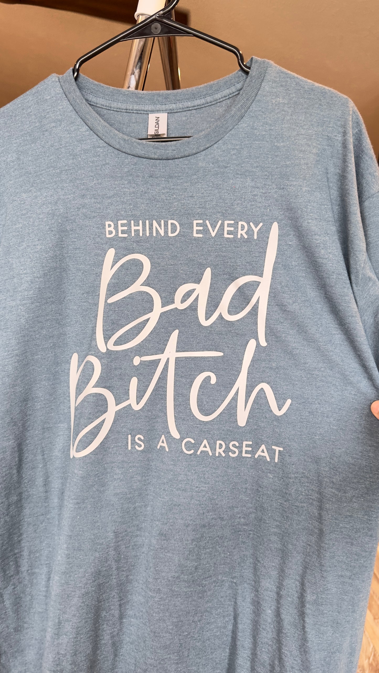 X-Large | Behind Every Bad Bitch Is A Carseat | Heather Indigo | Tee & Tank Sale