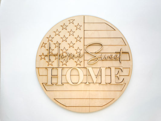 Home Sweet Home American Flag Door Hanger DIY Kit | Unfinished | Paint Your Own