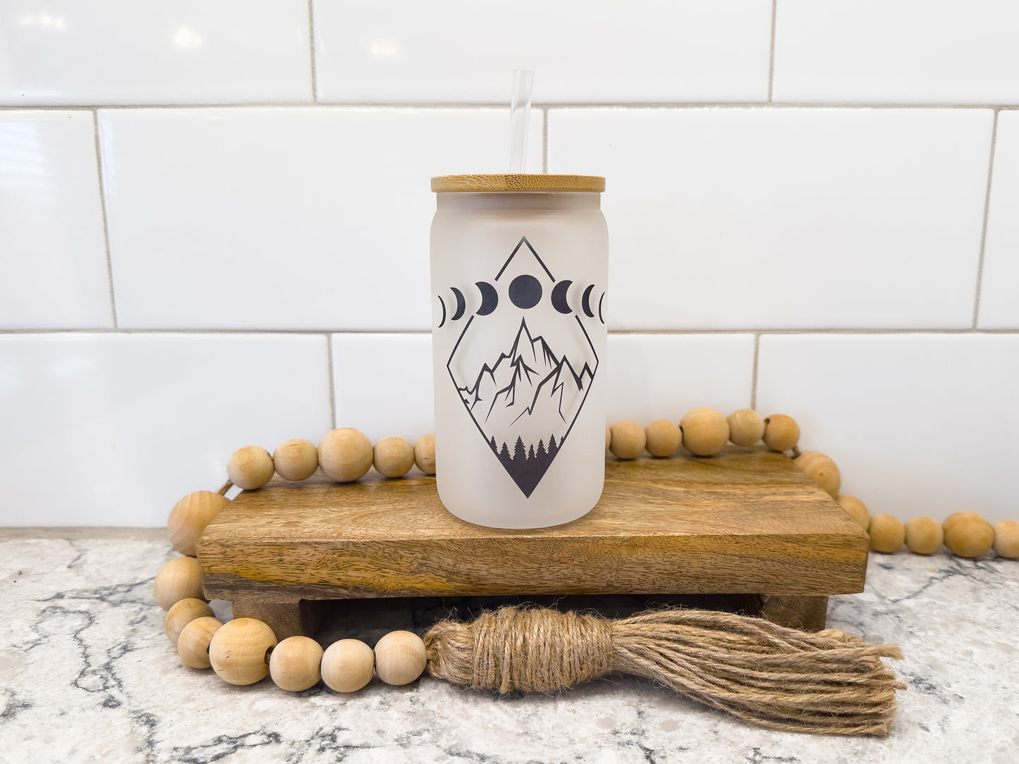 Moon Phases | 12 oz Can Glass with Bamboo Lid | Frosted