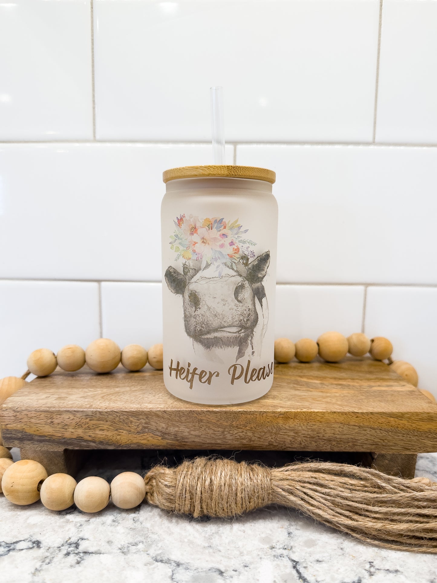 Not Today Heifer | 12 oz Can Glass with Bamboo Lid | Frosted