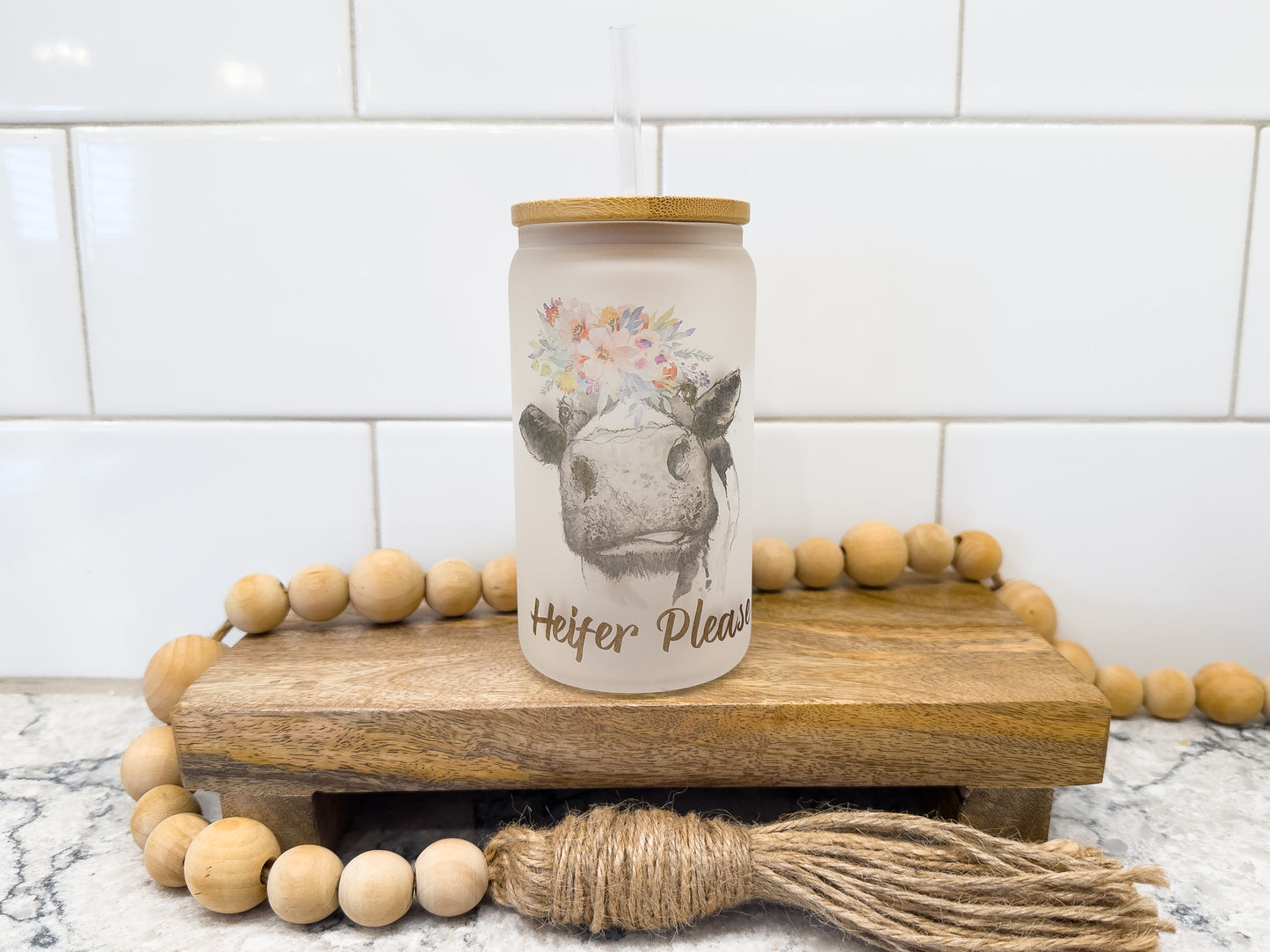 Not Today Heifer | 12 oz Can Glass with Bamboo Lid | Frosted
