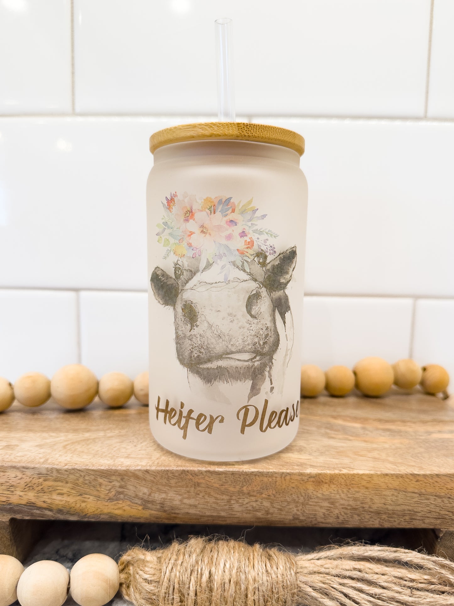 Not Today Heifer | 12 oz Can Glass with Bamboo Lid | Frosted