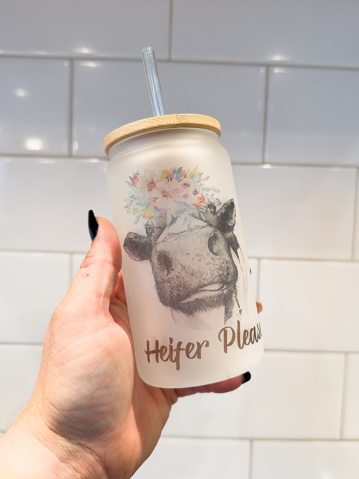 Not Today Heifer | 12 oz Can Glass with Bamboo Lid | Frosted