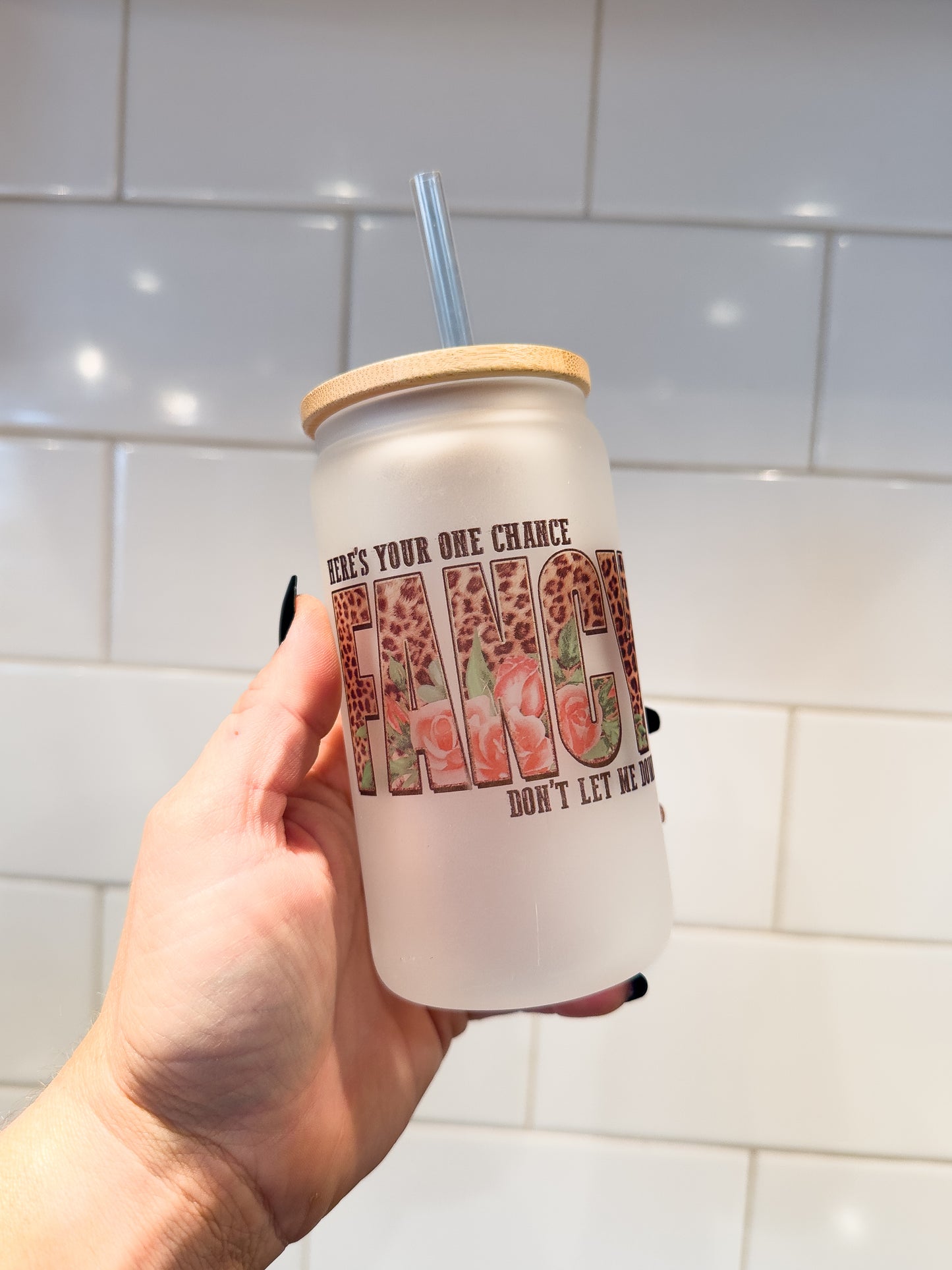 Fancy | 12 oz Can Glass with Bamboo Lid | Frosted