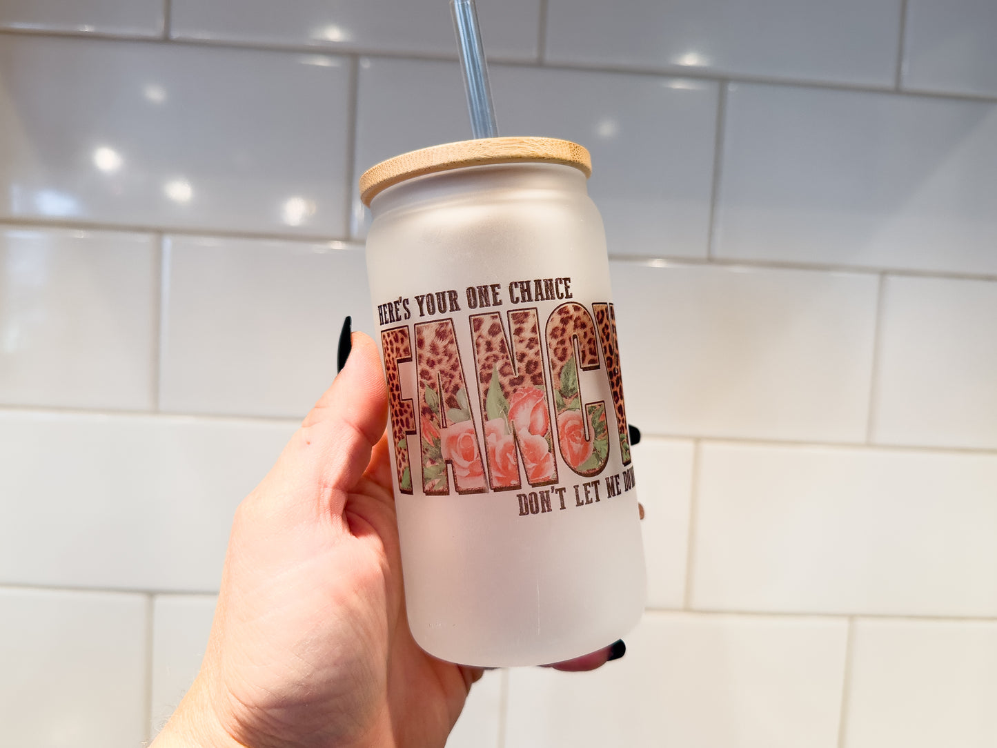 Fancy | 12 oz Can Glass with Bamboo Lid | Frosted