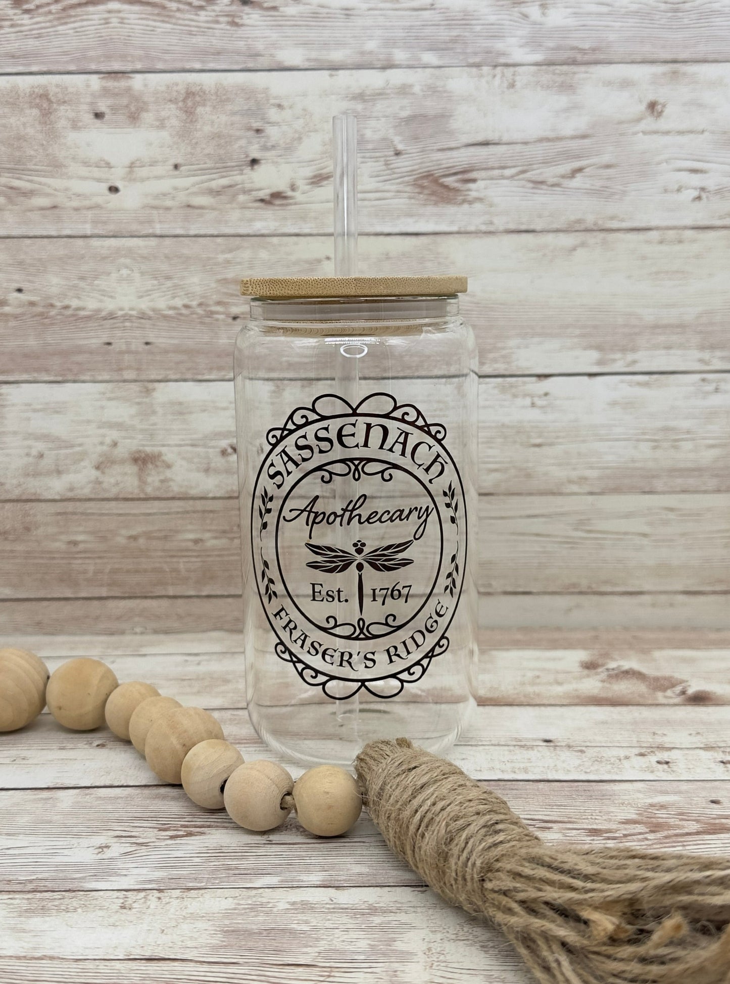 Sassenach Apothecary 16oz Can Glass with Bamboo Lid - Clear