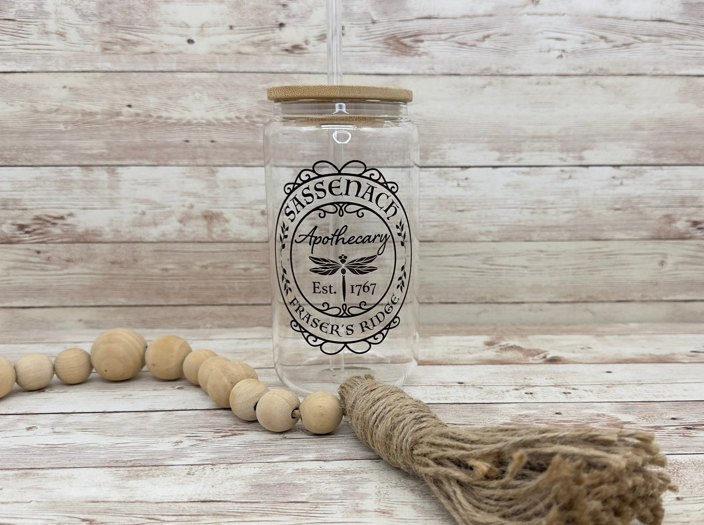 Sassenach Apothecary 16oz Can Glass with Bamboo Lid - Clear