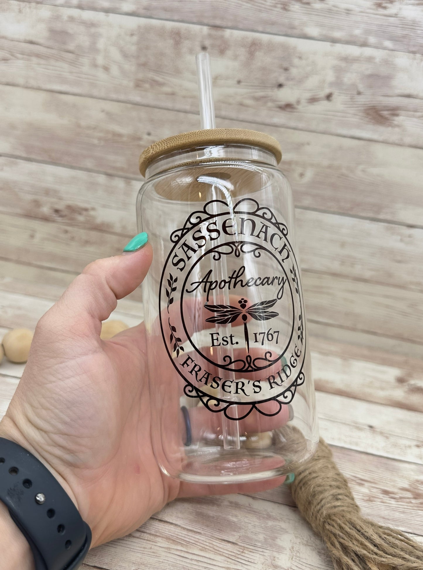Sassenach Apothecary 16oz Can Glass with Bamboo Lid - Clear