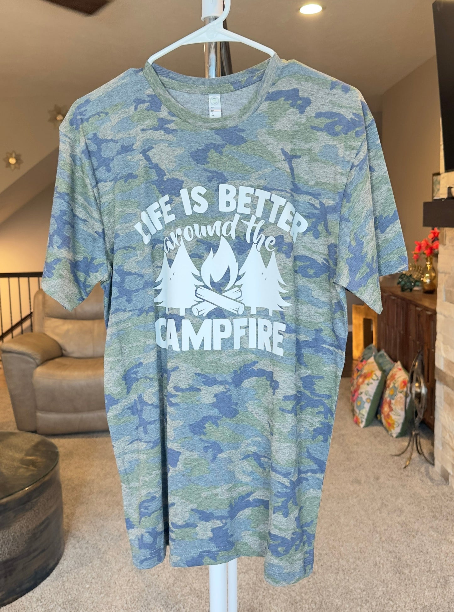 Medium | Life is Better Around the Campfire | Vintage Camo | Tee & Tank Sale
