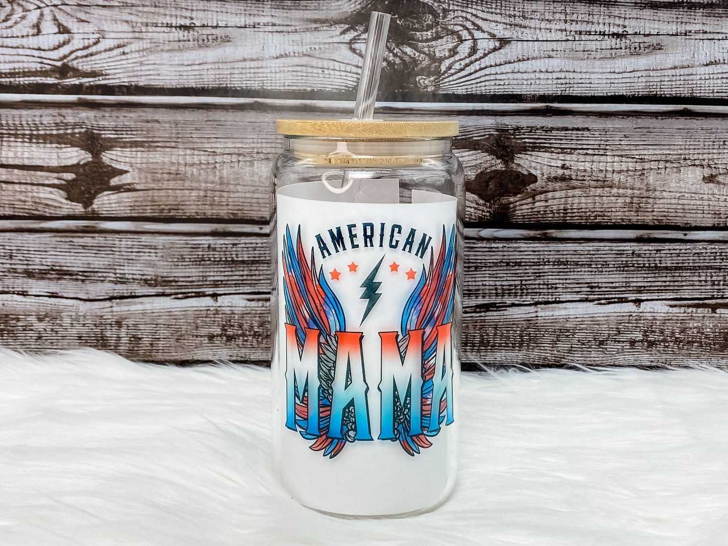 American Mama 16 oz Can Glass with Bamboo Lid - Clear