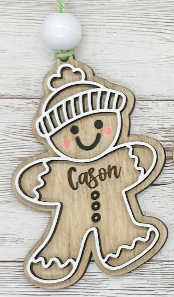 Gingerbread Personalized Ornaments | Kid Name Ornament | Wooden Christmas Ornament | Farmhouse Christmas Ornament