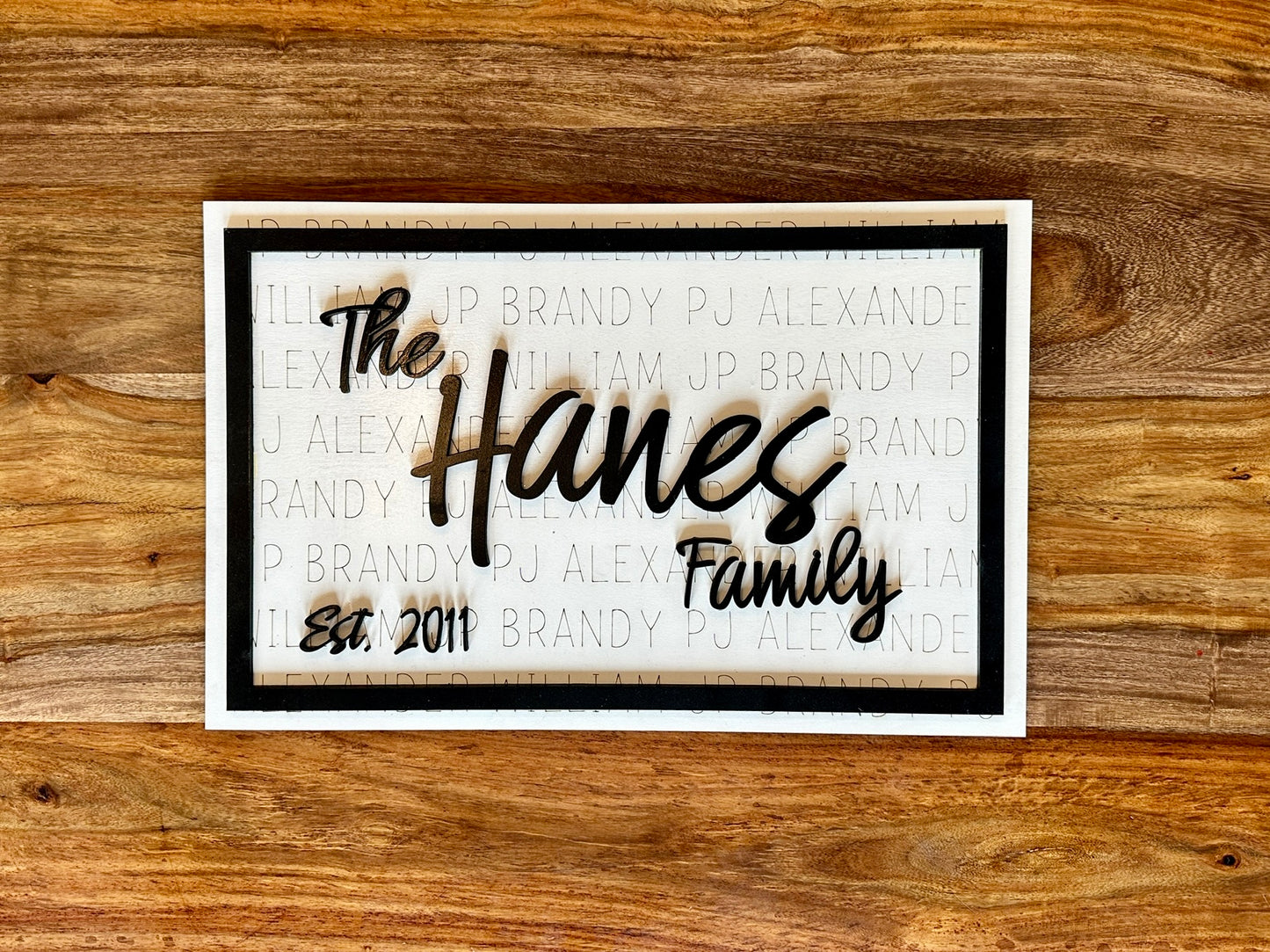 Background Names Family Sign | Personalized | Black & White | Farmhouse Chic | Wooden Sign