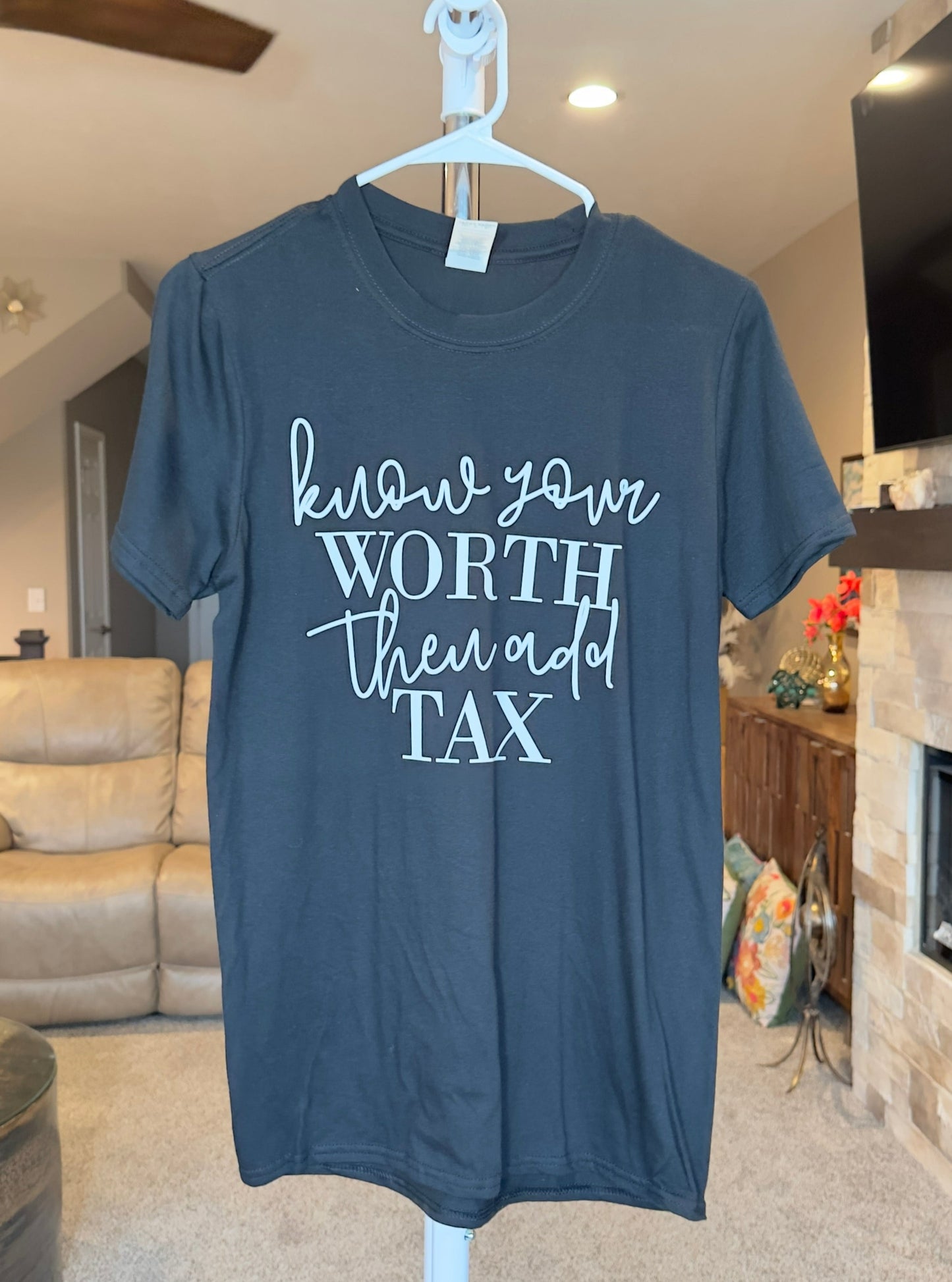Small | Know Your Worth Then Add Tax | Black | Tee & Tank Sale