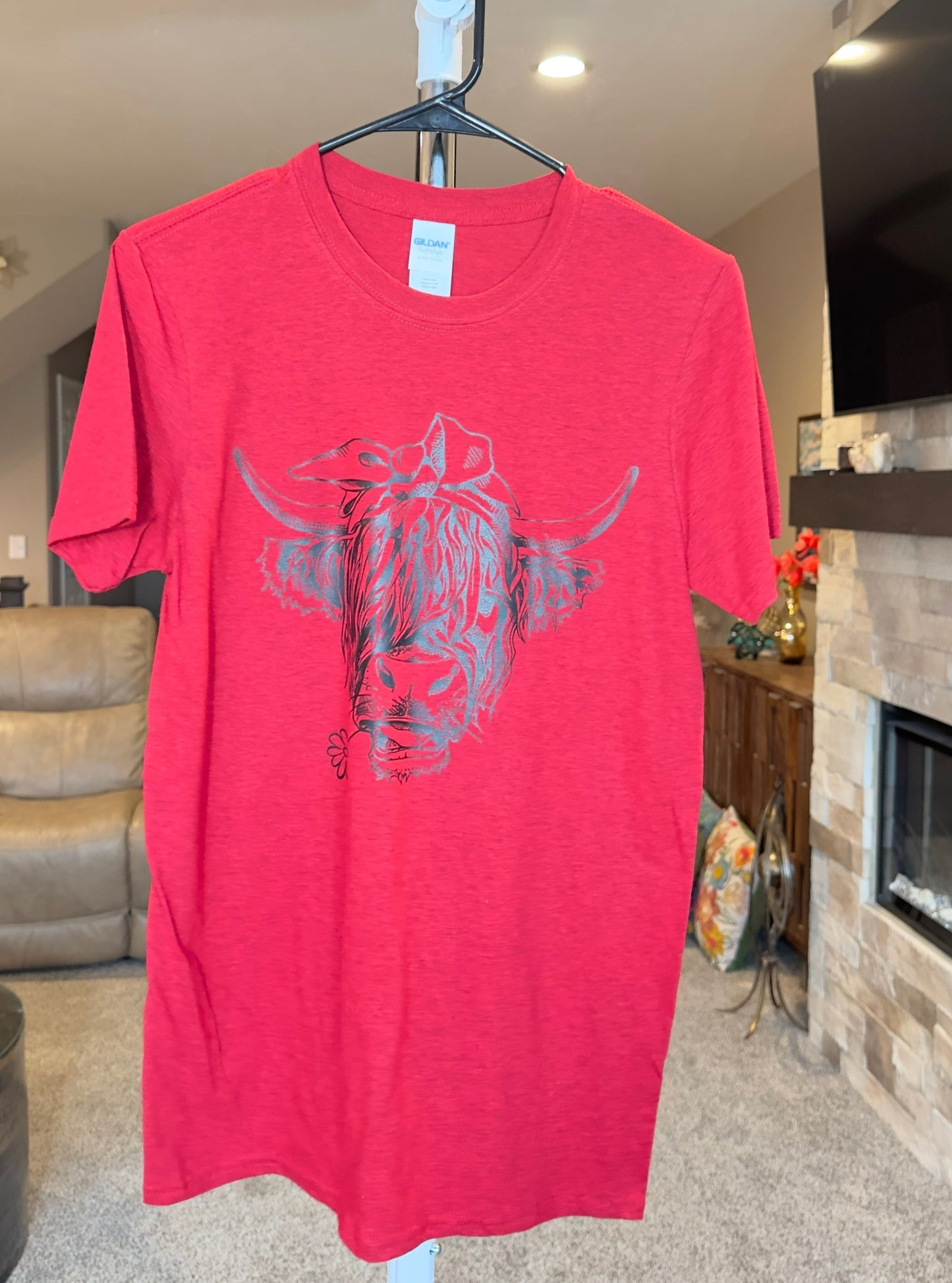Small | Highland Cow | Antique Cherry | Tee & Tank Sale
