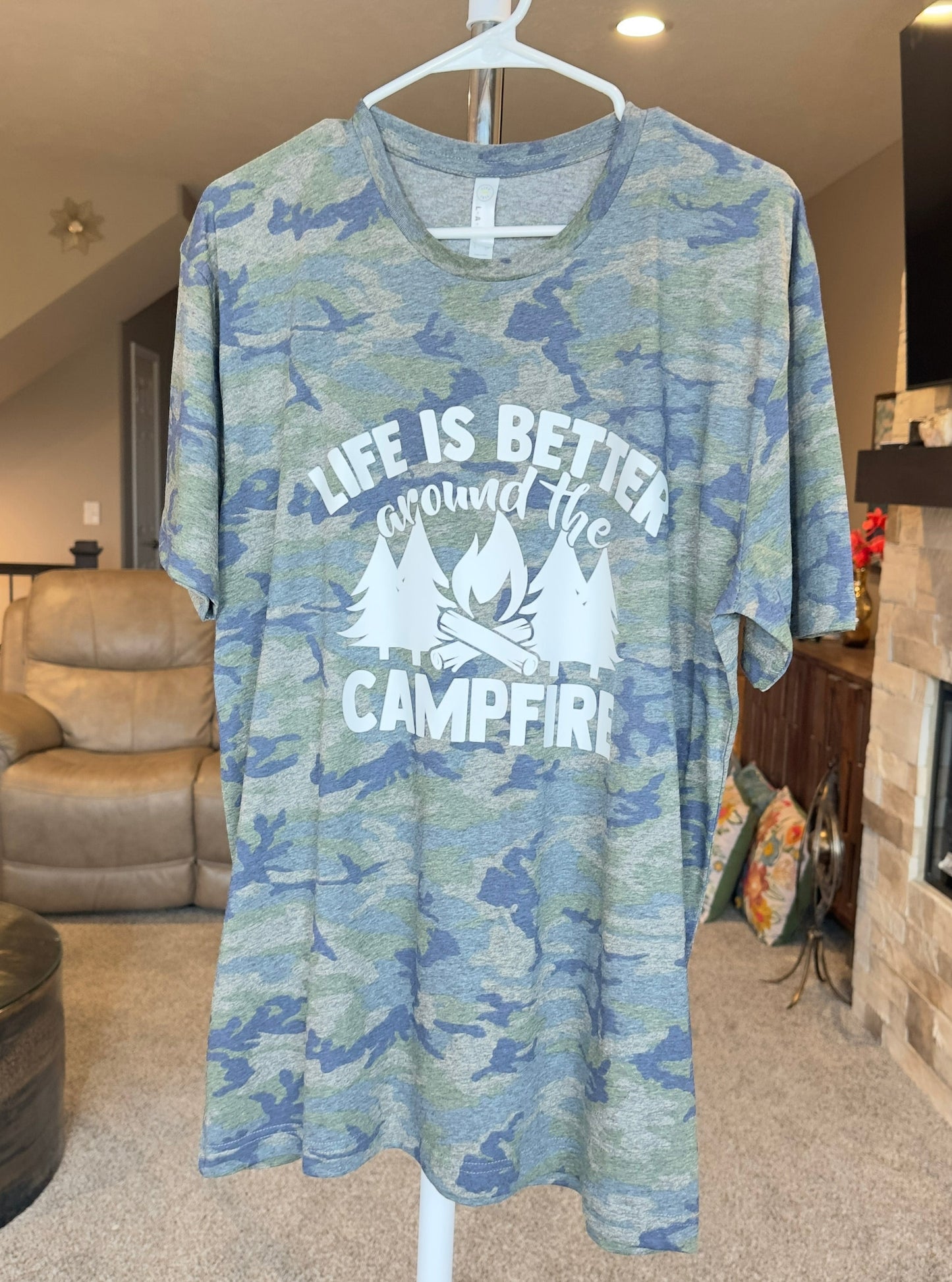 Large | Life is Better Around the Campfire | Vintage Camo | Tee & Tank Sale