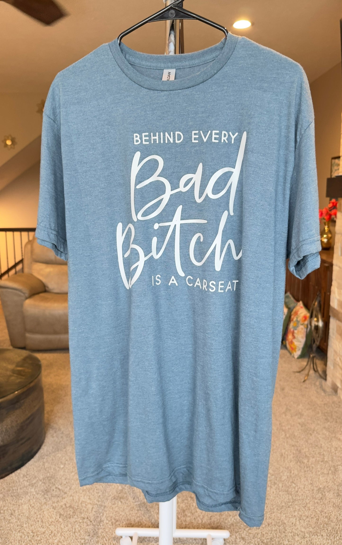 Large | Behind Every Bad Bitch Is A Carseat | Heather Indigo | Tee & Tank Sale