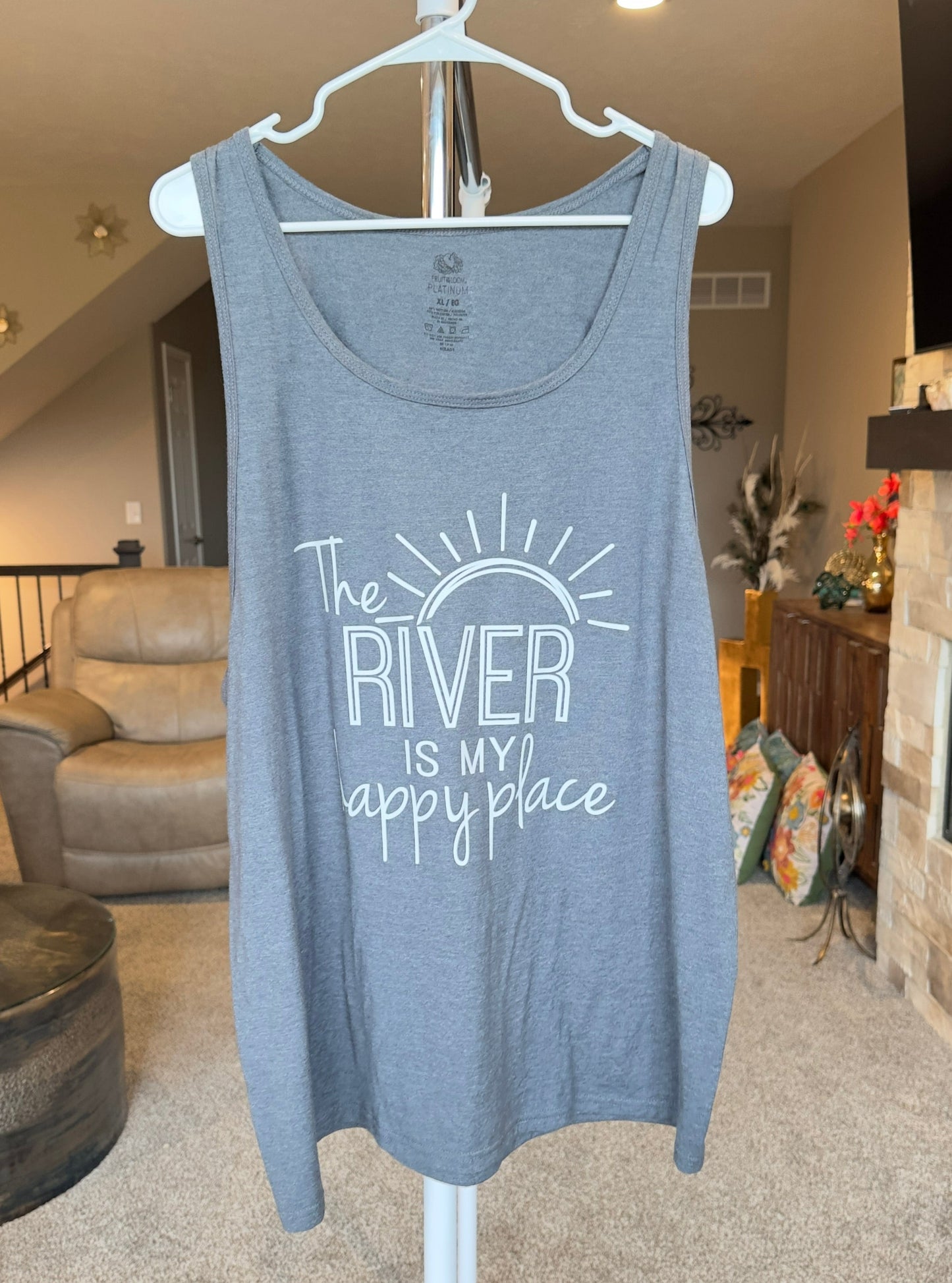 X-Large | The River Is My Happy Place | Heather Gray | Tee & Tank Sale