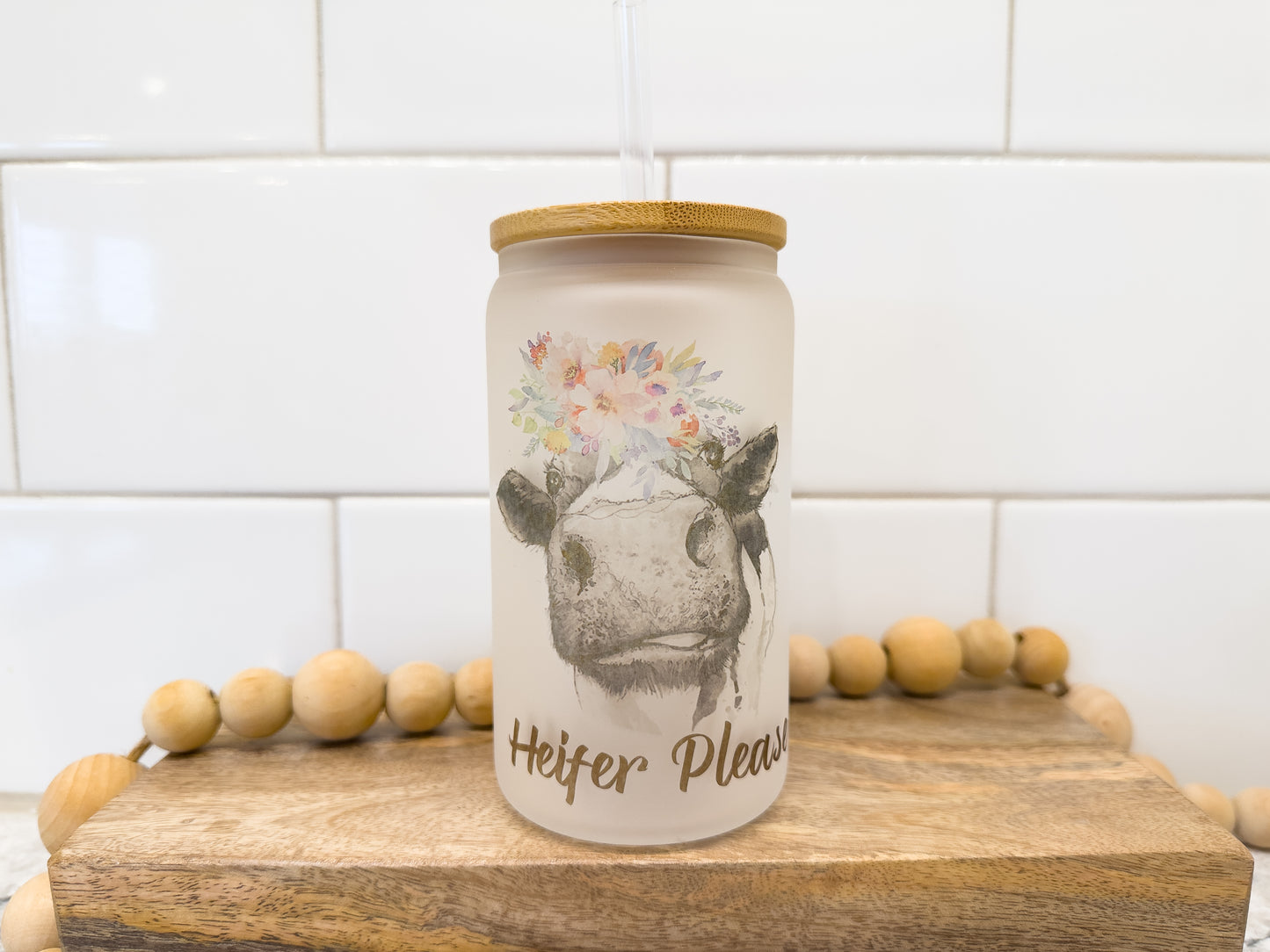 Not Today Heifer | 12 oz Can Glass with Bamboo Lid | Frosted