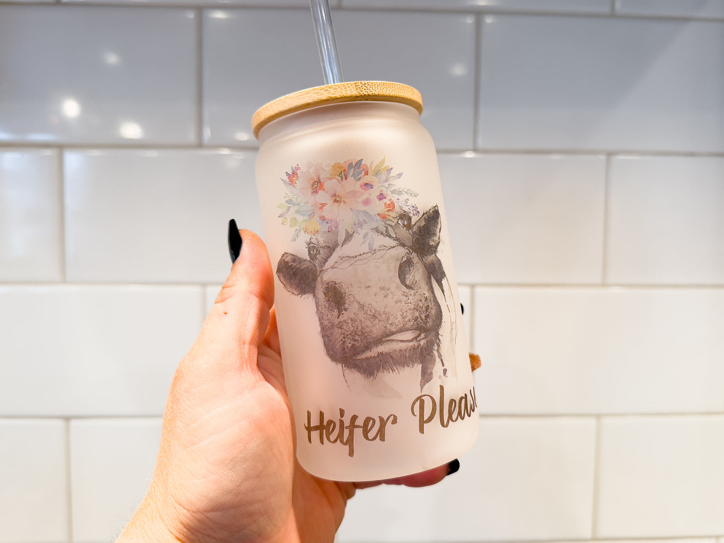 Not Today Heifer | 12 oz Can Glass with Bamboo Lid | Frosted