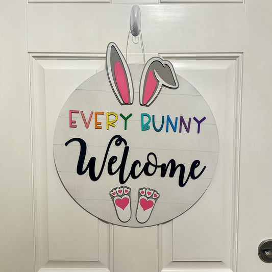 Every Bunny Welcome White Shiplap Door Hanger