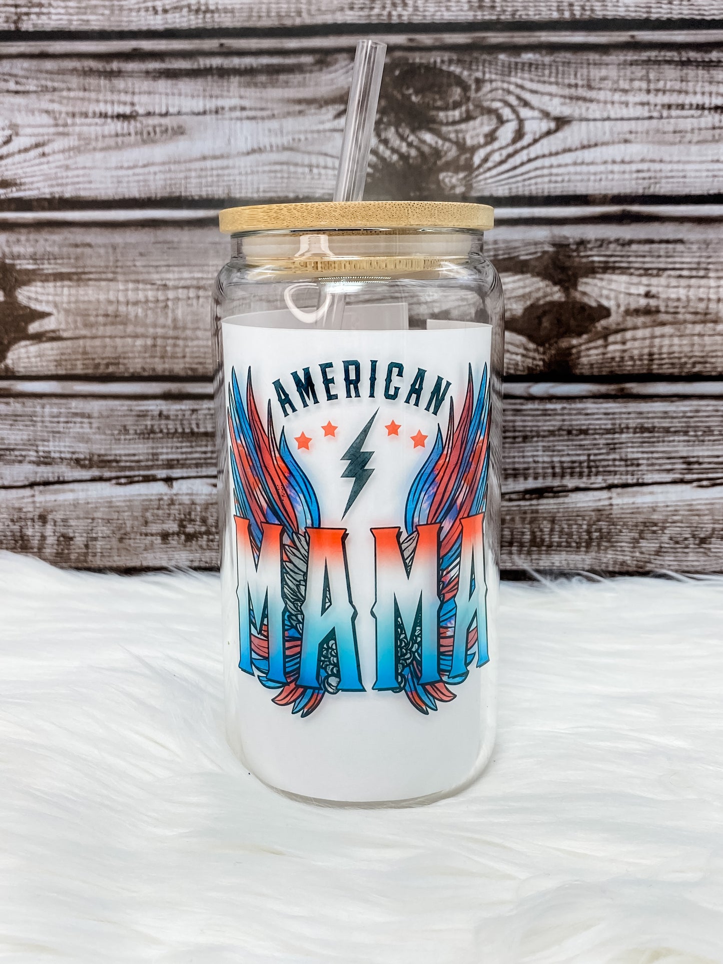 American Mama 16oz Can Glass with Bamboo Lid - Clear