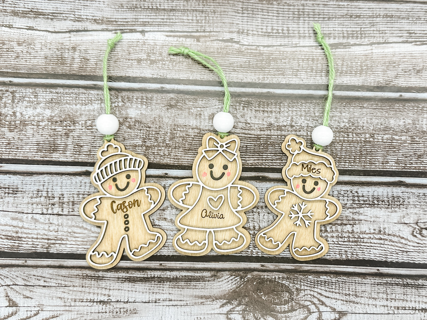 Gingerbread Personalized Ornaments | Kid Name Ornament | Wooden Christmas Ornament | Farmhouse Christmas Ornament