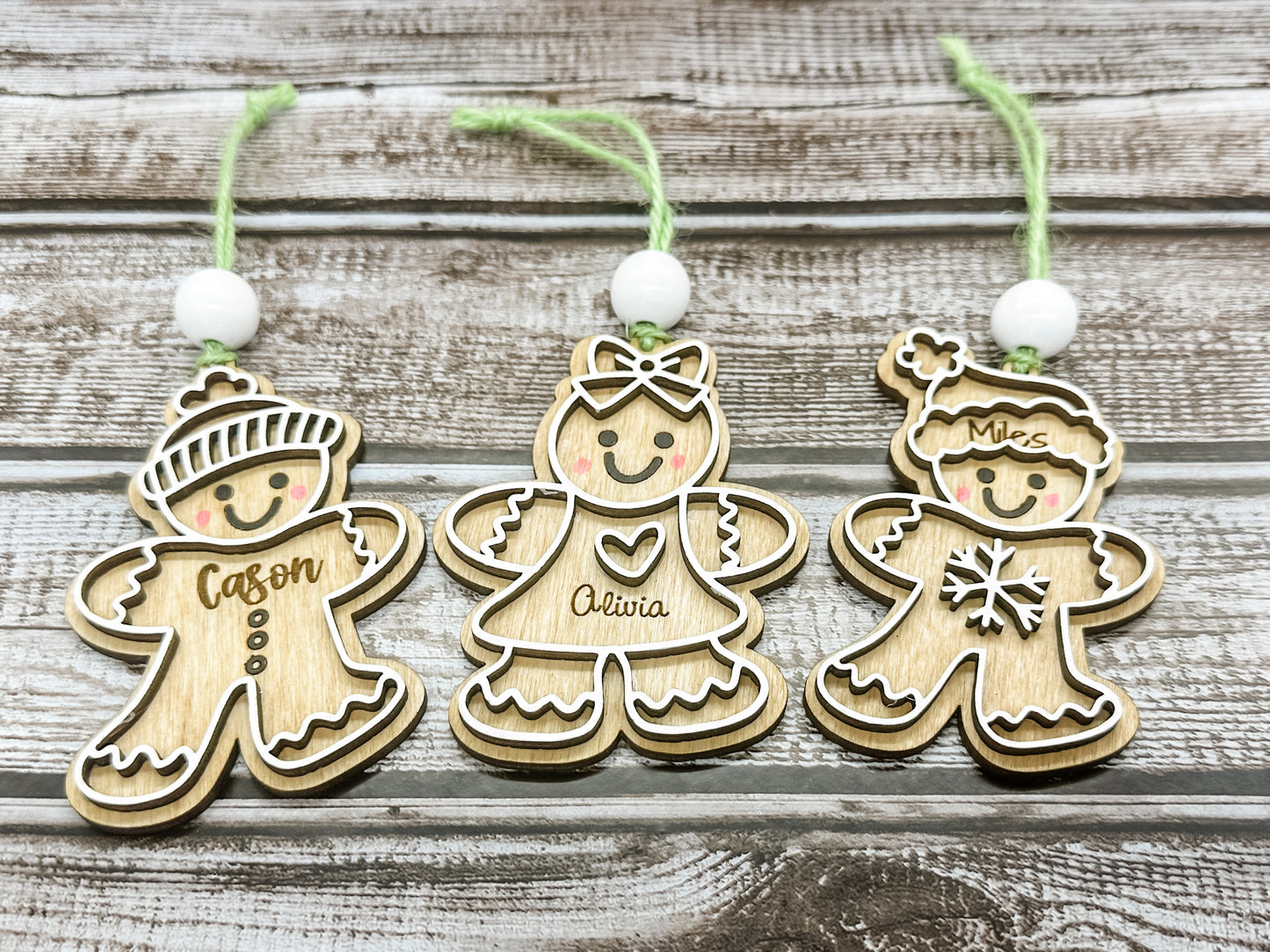 Gingerbread Personalized Ornaments | Kid Name Ornament | Wooden Christmas Ornament | Farmhouse Christmas Ornament