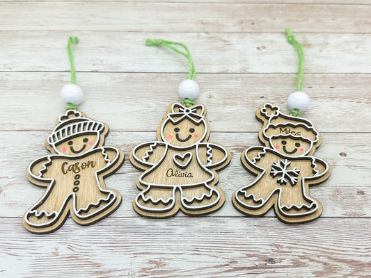 Gingerbread Personalized Ornaments | Kid Name Ornament | Wooden Christmas Ornament | Farmhouse Christmas Ornament