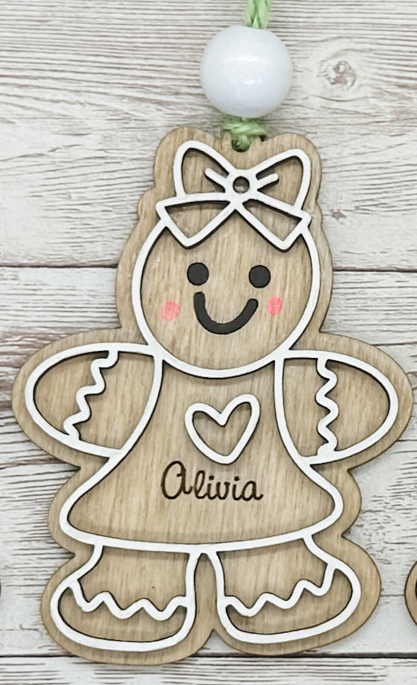 Gingerbread Personalized Ornaments | Kid Name Ornament | Wooden Christmas Ornament | Farmhouse Christmas Ornament