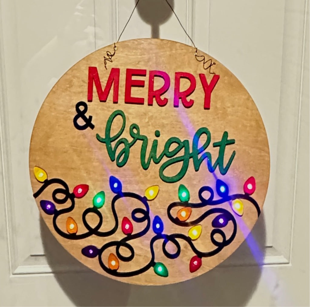 Merry and Bright Door Hanger | Holiday Door Hanger | Lighted Door Hanger | Merry & Bright LED Lit Door Hanger