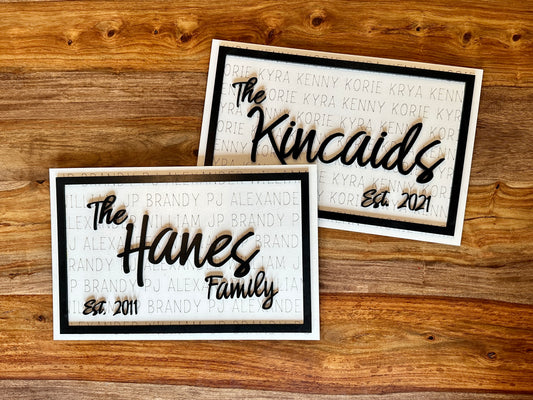 Background Names Family Sign | Personalized | Black & White | Farmhouse Chic | Wooden Sign