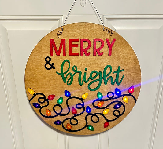 Merry and Bright Door Hanger | Holiday Door Hanger | Lighted Door Hanger | Merry & Bright LED Lit Door Hanger