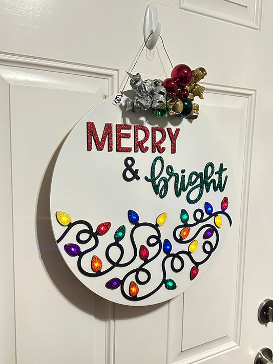Merry and Bright Door Hanger | Holiday Door Hanger | Lighted Door Hanger | Merry & Bright LED Lit Door Hanger